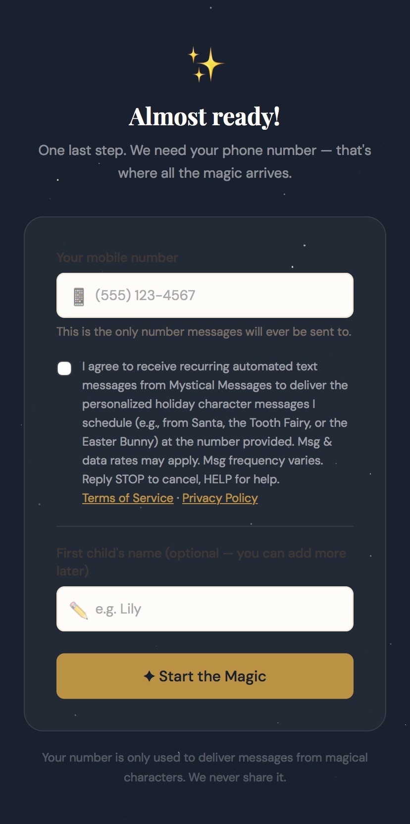 Account setup consent checkbox screenshot